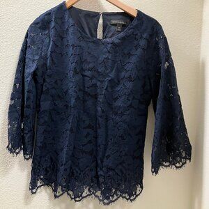 Navy Blue Lace Banana Republic Blouse, Size XS